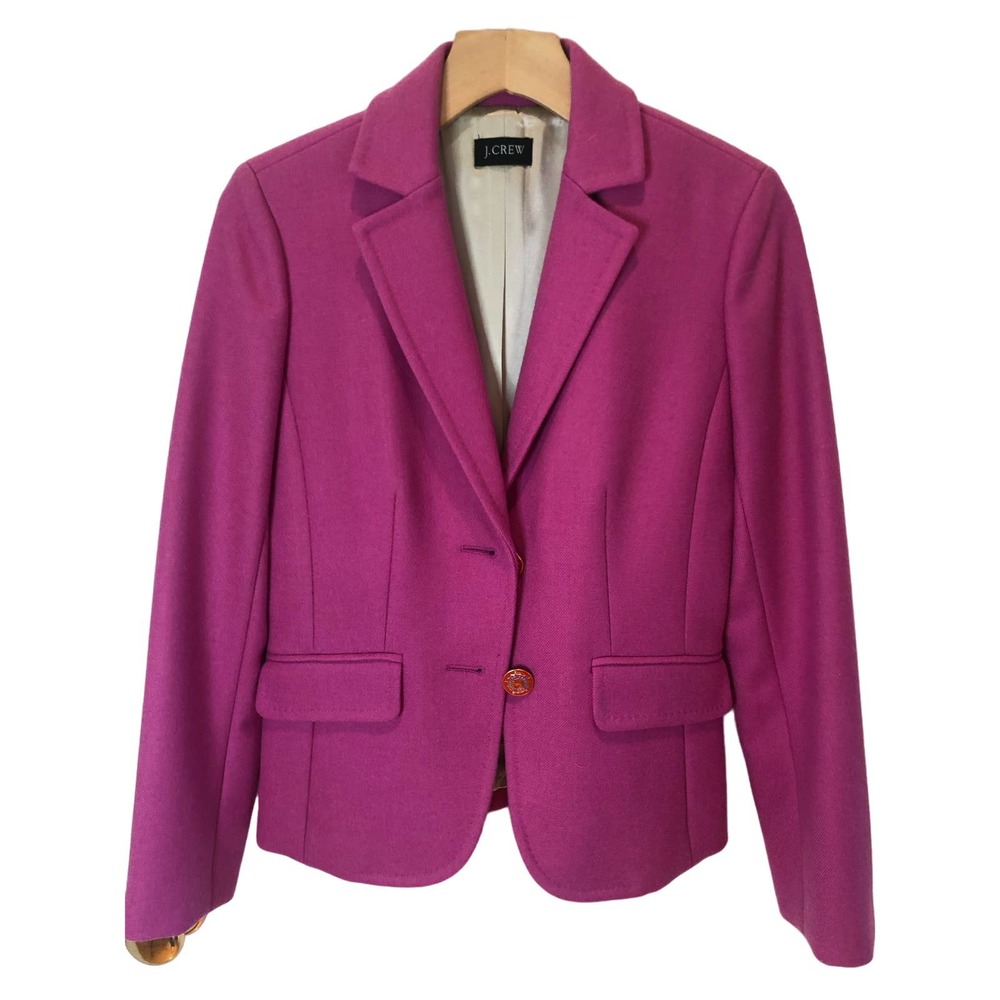 J.Crew Womens Blazer Jacket Pink Buttons Lined Wool Flap Pockets Notch Collar